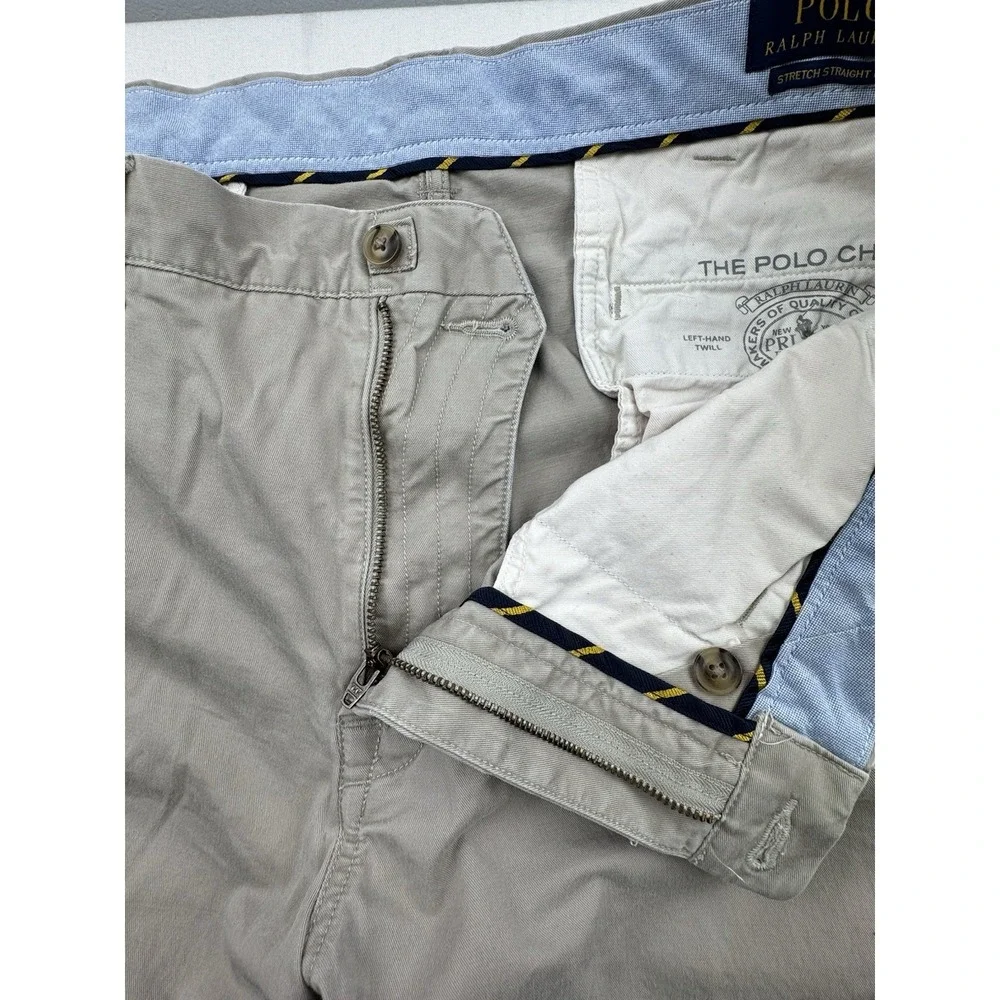Polo Ralph Lauren Chino Pants Sz 38x30 Beige Flat Front‎ Stretch Straight Fit